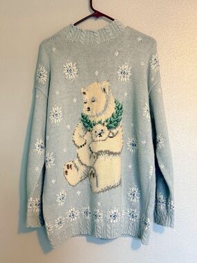 Marisa Christina Christmas 1995 Vtg Sweater Polar Bears Winter Snowflakes XL